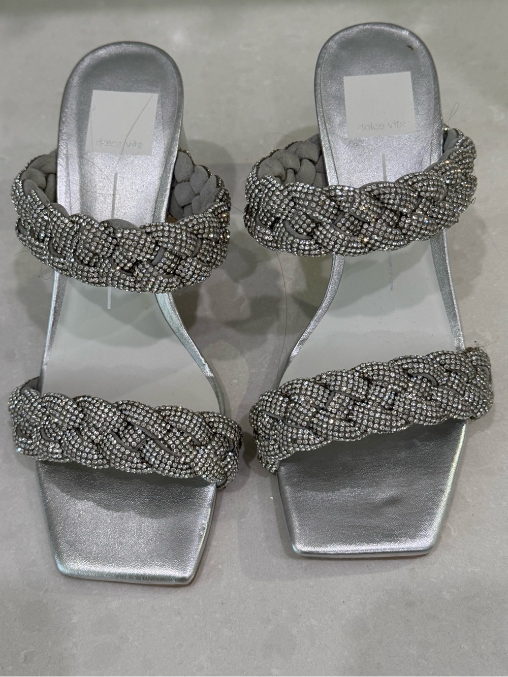 Dolce Vita Silver Braided Crystal Slide Sandals